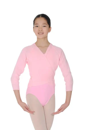 3/4 length sleeves Acrylic Crossover Cardigan Pink