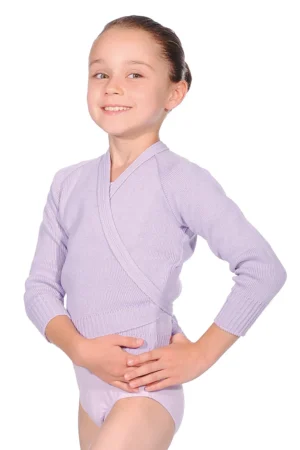 3/4 length sleeves Acrylic Crossover Cardigan Lilac