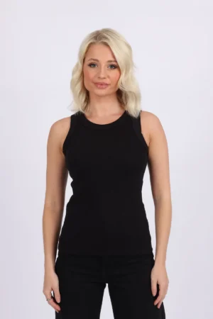 tank top black Women's Ribbed Plain Tank Vest Top